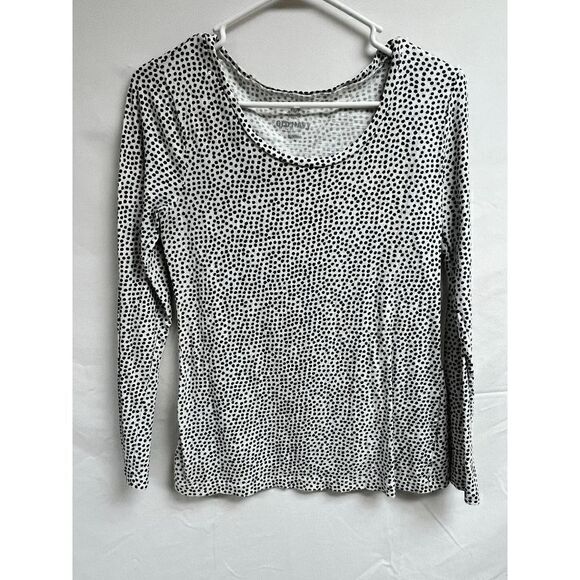Old Navy Womens Black White Long Sleeve Round Neck Polka Dot Sequin Top Size Med - Picture 1 of 5